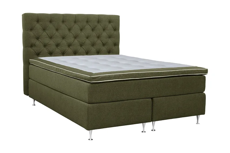 Coral Komplett Sängpaket – Kontinentalsäng 140x200 cm i Tyg med Sänggavel + Bäddmadrass, Grön