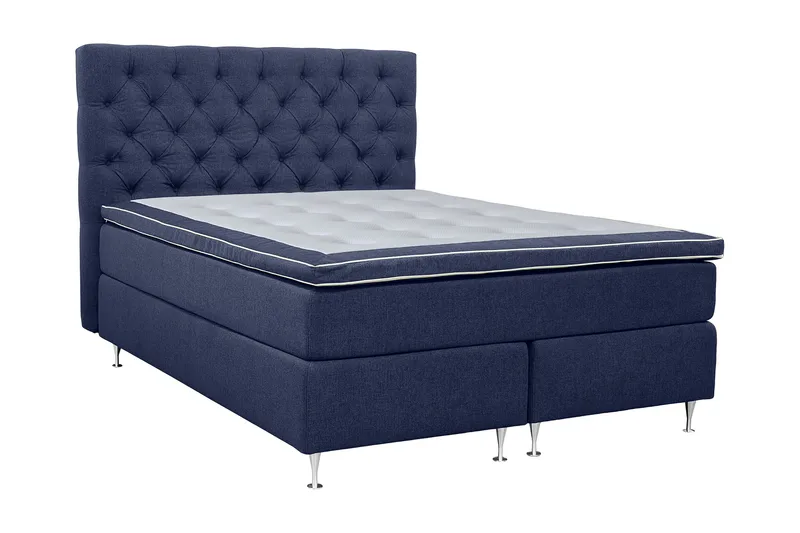 Coral Komplett Sängpaket – Kontinentalsäng 180x200 cm i Tyg med Sänggavel + Bäddmadrass, Blå