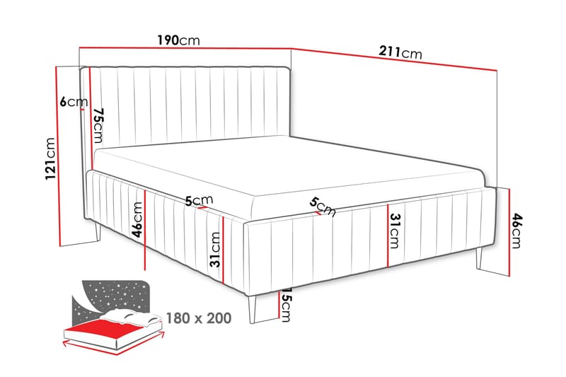 Desio Förvaringssäng 180x200 cm - Röd - Möbler - Sovrum - Sängar - Sängar med förvaring