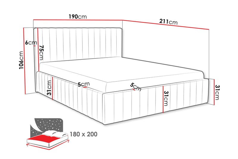 Desio Förvaringssäng 180x200 cm - Svart - Möbler - Sovrum - Sängar - Sängar med förvaring
