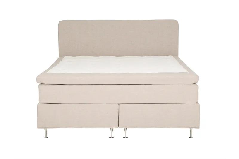 Dolly Komplett Sängpaket – Kontinentalsäng 160x200 cm i Tyg med Sänggavel + Bäddmadrass med Fasthetsgrad Medium, Beige
