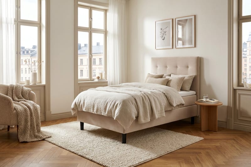 Dream Komplett Sängpaket 90x200 cm Knappar - Beige - Möbler - Sovrum - Sängar - Kontinentalsängar
