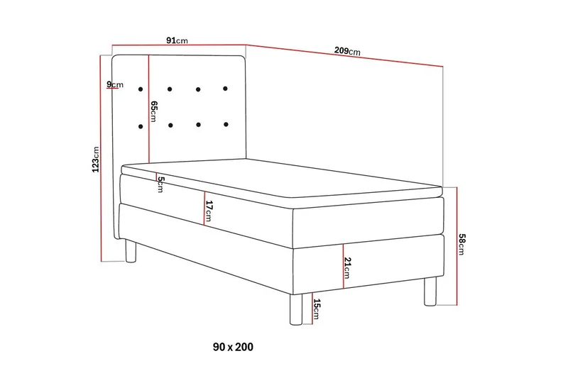 Dream Komplett Sängpaket 90x200 cm Knappar - Svart - Möbler - Sovrum - Sängar - Komplett Sängpaket