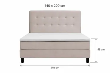 Dream Komplett Sängpaket med Knappad Sänggavel och Bäddmadrass – Kontinentalsäng 140x200 cm i Tyg med Fasthetsgrad Medium - Beige - Möbler - Sovrum - Sängar - Kontinentalsängar