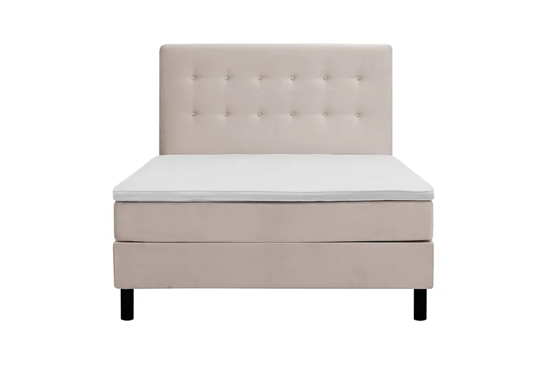Dream Komplett Sängpaket med Knappad Sänggavel och Bäddmadrass – Kontinentalsäng 140x200 cm i Tyg med Fasthetsgrad Medium, Beige