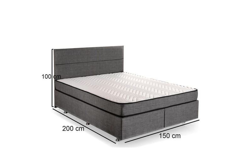 Dubbel Sängram & Sänggavel Argentu Grey - 150 x 200 x 38 cm - Möbler - Sovrum - Sängar - Komplett Sängpaket