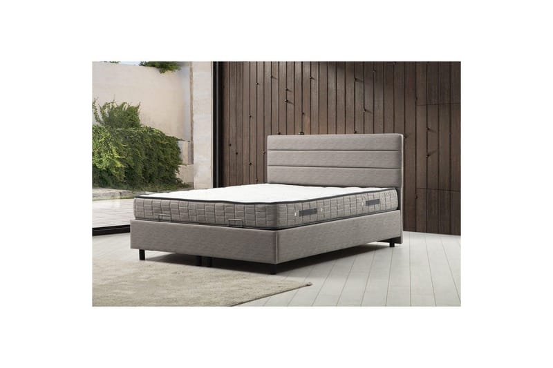 Dubbelmadrass, Bas & Huvudgavel Sonyi Set Ljusgrå - 160 x 114 x 200 cm - Möbler - Sovrum - Sängram & sängstomme