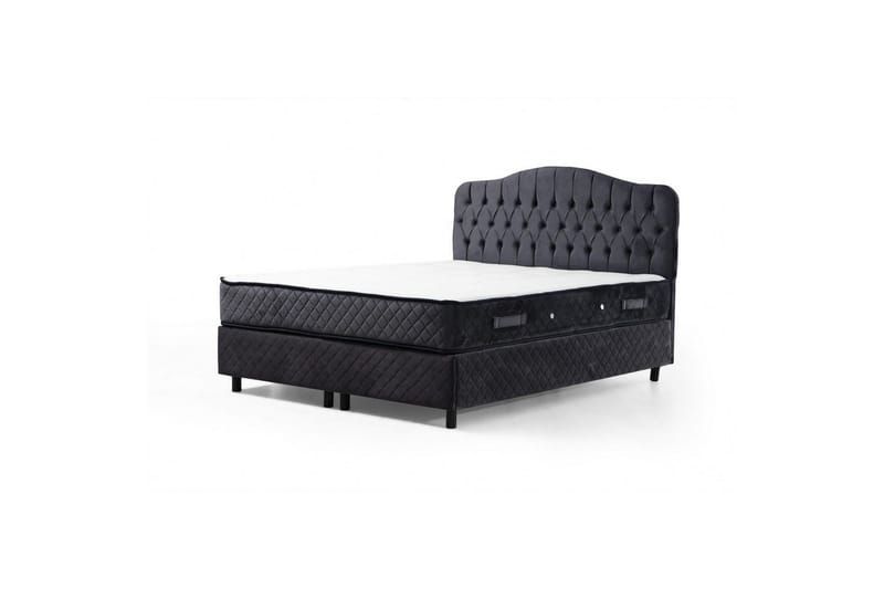 Dubbelmadrass, Bas & Huvudgavel Subato Set (140 x 125 x 200 cm) Antracit - Antracit - Möbler - Sovrum - Sängar - Komplett Sängpaket