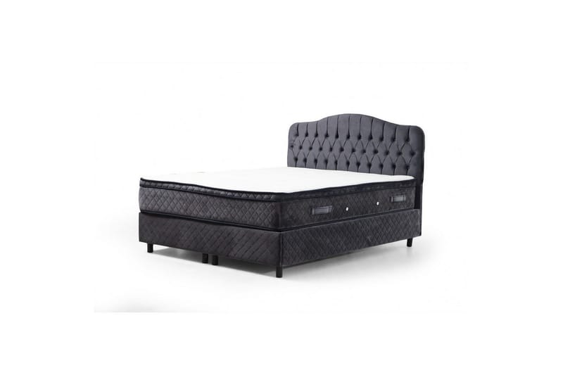 Dubbelmadrass, Bas & Huvudgavel Subato Set Antracit - 150 x 125 x 200 cm - Möbler - Sovrum - Sängar - Komplett Sängpaket