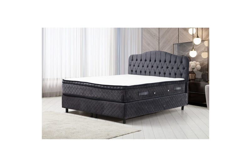 Dubbelmadrass, Bas & Huvudgavel Subato Set Antracit - 150 x 125 x 200 cm - Möbler - Sovrum - Sängar - Komplett Sängpaket