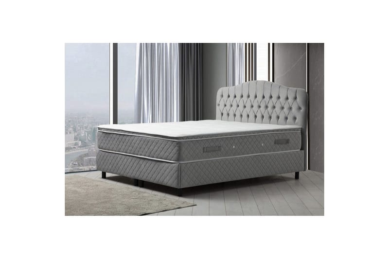 Dubbelmadrass, Bas & Huvudgavel Subato Set Grå - 150 x 125 x 200 cm - Möbler - Sovrum - Sängar - Komplett Sängpaket