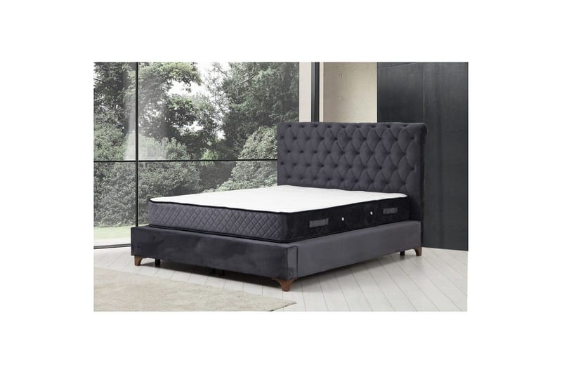 Dubbelmadrass, Bas & Huvudgavel Subra Set (160 x 200 cm) Antracit - Antracit - Möbler - Sovrum - Sängar - Komplett Sängpaket