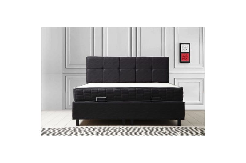 Dubbelmadrass, Bas & Huvudgavel Sudalmuni set antracit - 160 x 114 x 200 cm - Möbler - Sovrum - Sängar - Komplett Sängpaket