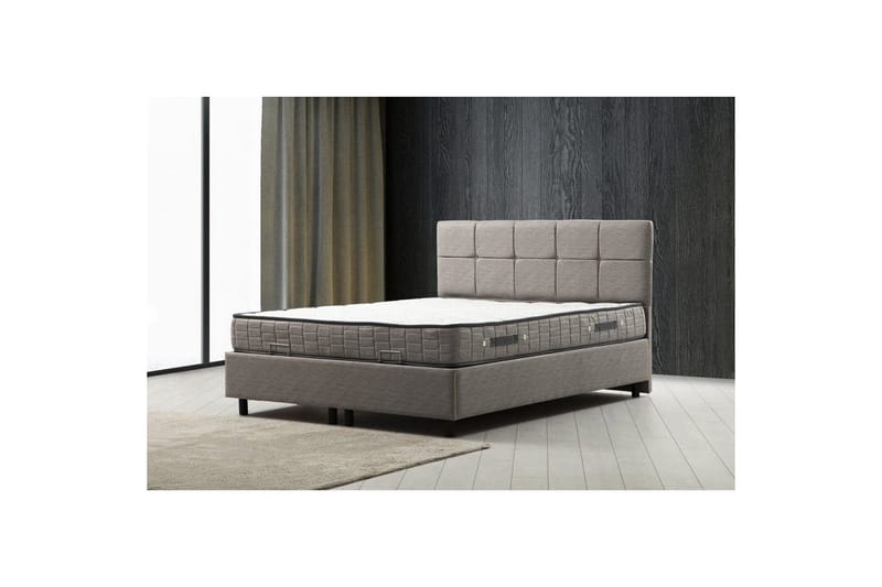 Dubbelmadrass, Bas & Huvudgavel Sudalmuni Set Ljusgrå - 150 x 107 x 204 cm - Möbler - Sovrum - Sängar - Komplett Sängpaket
