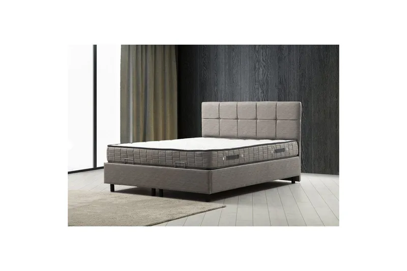Dubbelmadrass, Bas & Huvudgavel Sudalmuni Set Ljusgrå - 150 x 107 x 204 cm - Möbler - Sovrum - Sängar - Komplett Sängpaket
