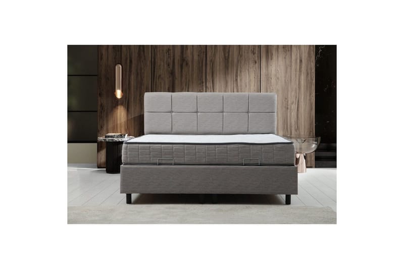 Dubbelmadrass, Bas & Huvudgavel Sudalmuni Set Ljusgrå - 160 x 114 x 200 cm - Möbler - Sovrum - Sängar - Komplett Sängpaket
