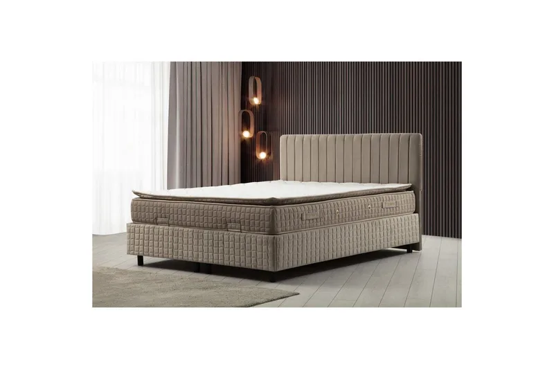 Dubbelmadrass, Bas & Huvudgavel Sudamal Set Brun - 140 x 114 x 200 cm - Möbler - Sovrum - Sängar - Komplett Sängpaket