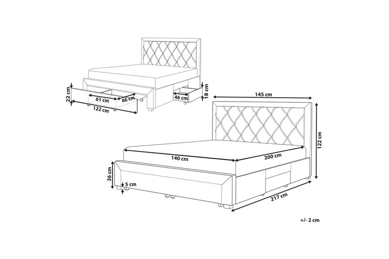 Dubbelsäng Lievin med förvaring 140x200 cm - 140x200 cm - Möbler - Sovrum - Sängar - Sängar med förvaring