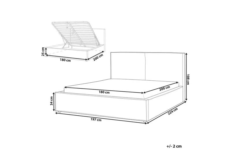 Dubbelsäng Moissac med lamellram Beige-Svart, 180x200 cm - Beige-Svart, 180x200 cm - Möbler - Sovrum - Sängar - Sängar med förvaring
