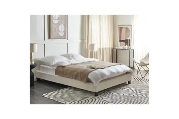 Dubbelsäng Roanne med lamellram Beige-Mörkt Trä, 140x200 cm, Bouclé - Beige-Mörkt Trä, 140x200 cm, Bouclé - Möbler - Sovrum - Sängar - Ramsäng