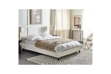 Dubbelsäng Roanne med lamellram Beige-Mörkt Trä, 140x200 cm, Polyester - Beige-Mörkt Trä, 140x200 cm, Polyester - Möbler - Sovrum - Sängar - Ramsäng