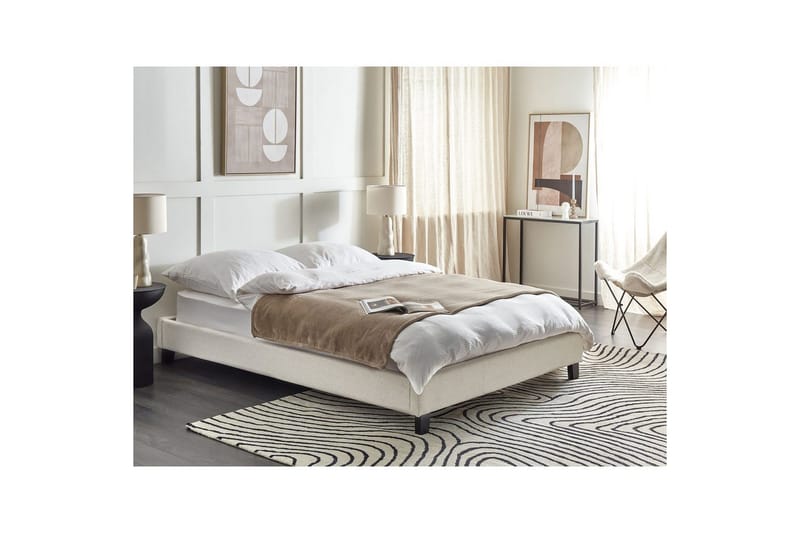 Dubbelsäng Roanne med lamellram Beige-Mörkt Trä, 140x200 cm, Polyester - Beige-Mörkt Trä, 140x200 cm, Polyester - Möbler - Sovrum - Sängar - Ramsäng