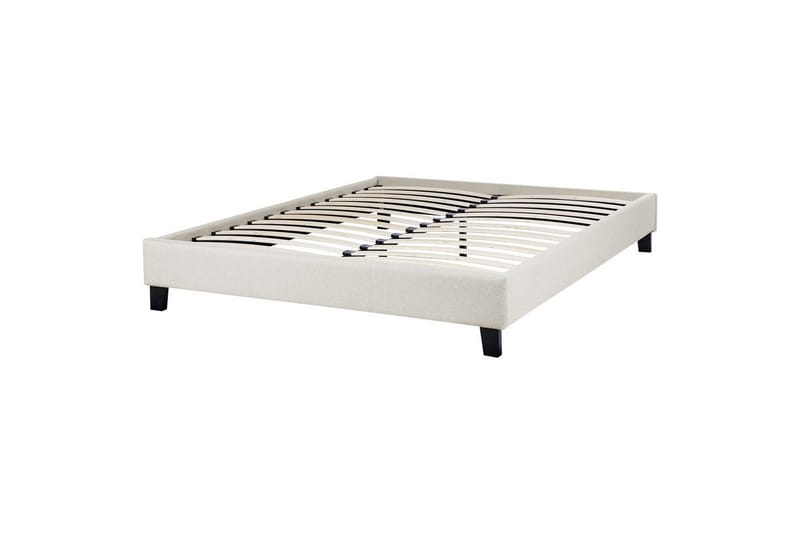 Dubbelsäng Roanne med lamellram Beige-Mörkt Trä, 140x200 cm, Polyester - Beige-Mörkt Trä, 140x200 cm, Polyester - Möbler - Sovrum - Sängar - Ramsäng