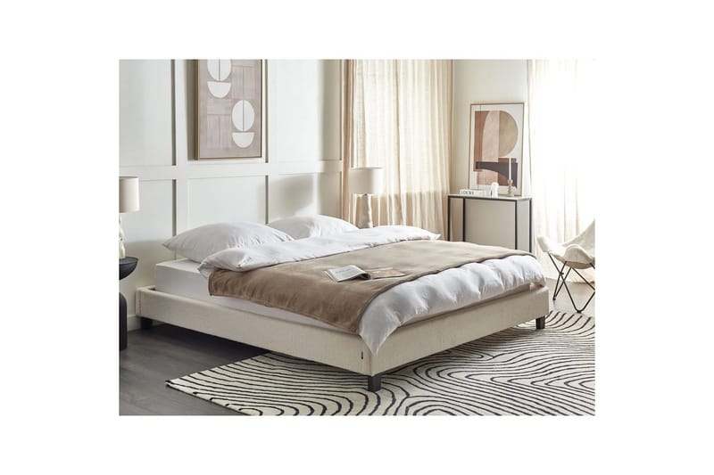 Dubbelsäng Roanne med lamellram Beige-Mörkt Trä, 180x200 cm, Bouclé - Beige-Mörkt Trä, 180x200 cm, Bouclé - Möbler - Sovrum - Sängar - Ramsäng