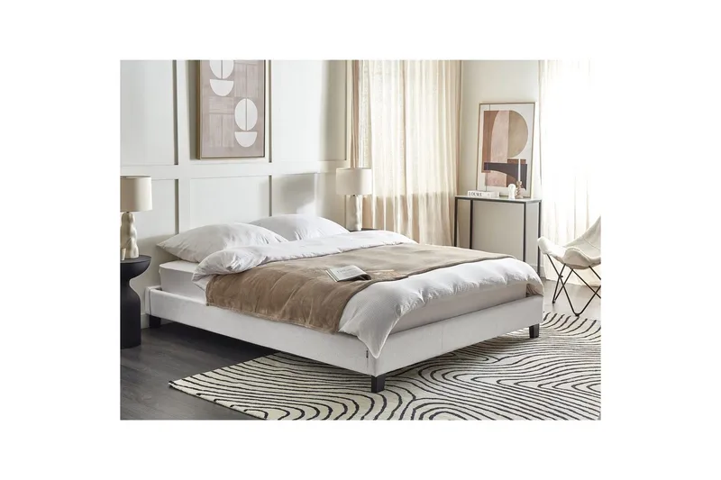 Dubbelsäng Roanne med lamellram Grå-Mörkt Trä, 160x200 cm, Polyester - Grå-Mörkt Trä, 160x200 cm, Polyester - Möbler - Sovrum - Sängar - Ramsäng