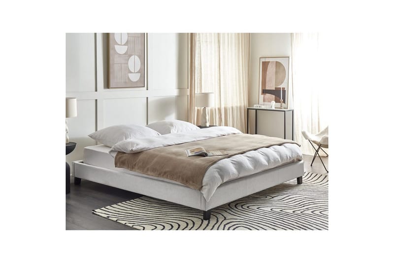 Dubbelsäng Roanne med lamellram Grå-Mörkt Trä, 180x200 cm, Polyester - Grå-Mörkt Trä, 180x200 cm, Polyester - Möbler - Sovrum - Sängar - Ramsäng