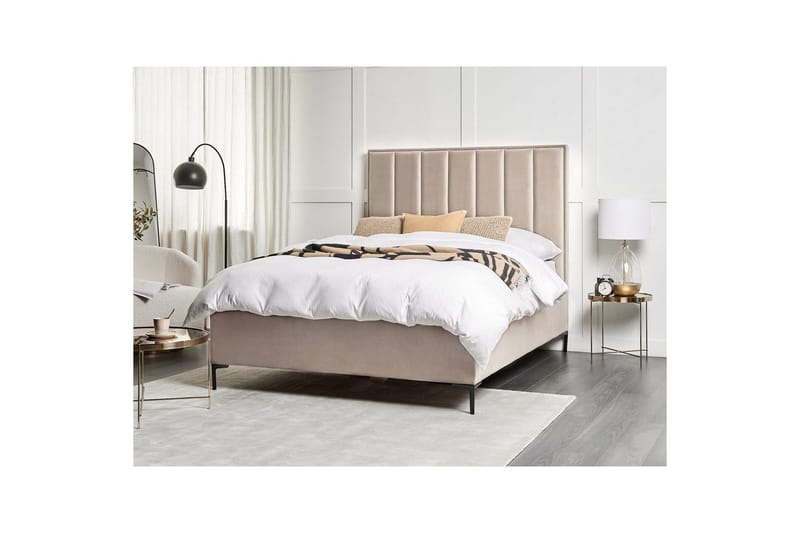 Dubbelsäng Sezanne med förvaring Beige-Grå-Svart, 160x200 cm - Beige-Grå-Svart, 160x200 cm - Möbler - Sovrum - Sängar - Sängar med förvaring