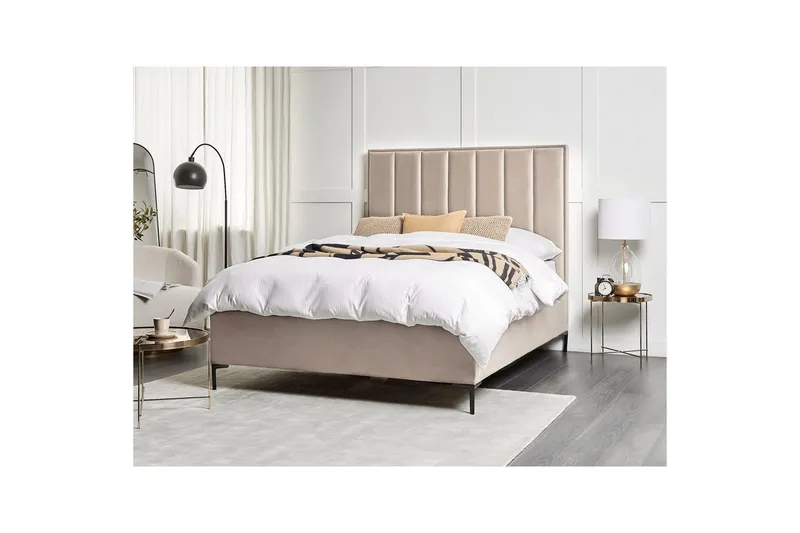 Dubbelsäng Sezanne med förvaring Beige-Grå-Svart, 160x200 cm - Beige-Grå-Svart, 160x200 cm - Möbler - Sovrum - Sängar - Sängar med förvaring