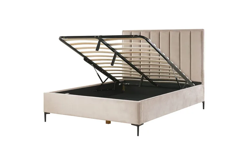 Dubbelsäng Sezanne med förvaring Beige-Grå-Svart, 160x200 cm, Beige-Grå-Svart, 160x200 cm