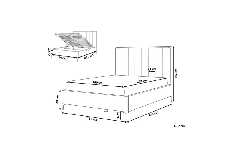 Dubbelsäng Sezanne med lamellram Vit-Svart, 140x200 cm - Vit-Svart, 140x200 cm - Möbler - Sovrum - Sängar - Sängar med förvaring