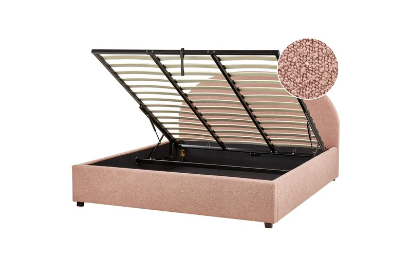 Dubbelsäng Vaucluse med förvaring Rosa, 180x200 cm, Bouclé, Rosa, 180x200 cm, Bouclé