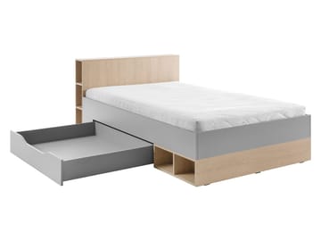 Edson Komplett Sängpaket med Förvaring 120x200 cm i Trä med Sänggavel + Bäddmadrass med Tygram - Vit - Möbler - Sovrum - Sängar - Sängar med förvaring