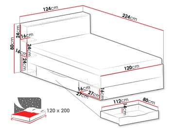 Edson Komplett Sängpaket med Förvaring 120x200 cm i Trä med Sänggavel + Bäddmadrass med Tygram - Vit - Möbler - Sovrum - Sängar - Sängar med förvaring