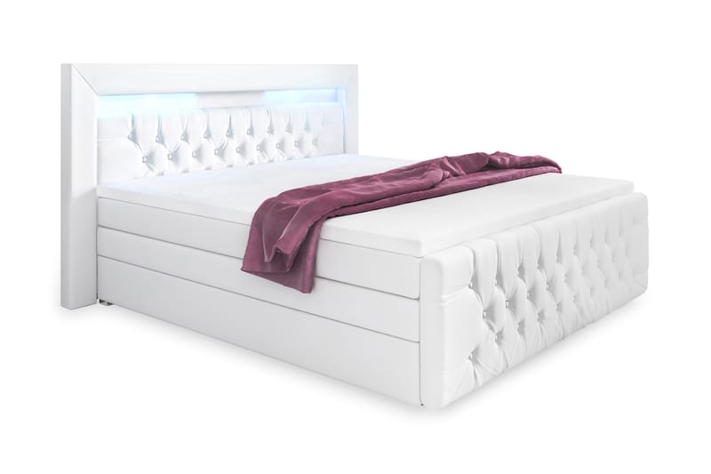 ELIO Lyx Sängpaket 160x200 LED-belysning Vit/Konstläder - Komplett Sängpaket - Sängar med förvaring