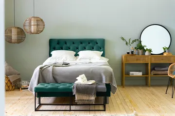 Ella Sängpaket 120x200 cm Djuphäftad Gavel - Mörkgrön/Sammet - Möbler - Sovrum - Sängar - Komplett Sängpaket