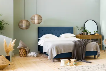 Ella Sängpaket 160x200 cm Knapp Gavel - Mörkblå/Sammet - Möbler - Sovrum - Sängar - Komplett Sängpaket