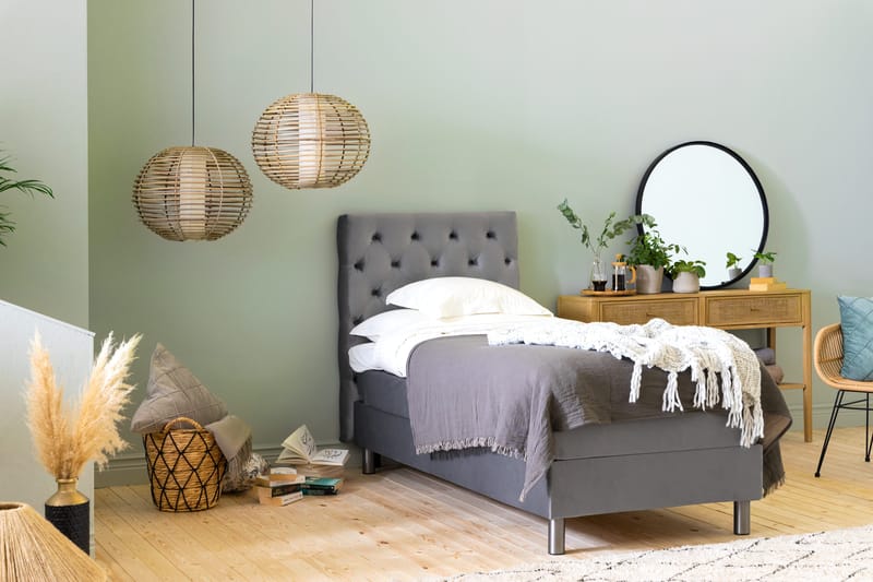 Ella Sängpaket 90x200 cm Djuphäftad Gavel - Ljusgrå/Sammet - Möbler - Sovrum - Sängar - Komplett Sängpaket