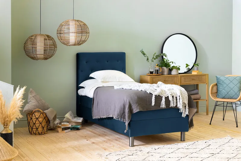 Ella Sängpaket 90x200 cm Knapp Gavel - Mörkblå/Sammet - Möbler - Sovrum - Sängar - Komplett Sängpaket