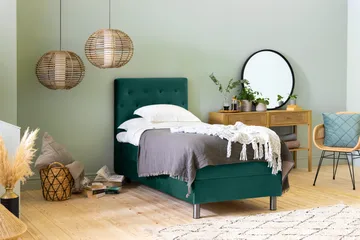 Ella Sängpaket 90x200 cm Knapp Gavel - Mörkgrön/Sammet - Möbler - Sovrum - Sängar - Komplett Sängpaket