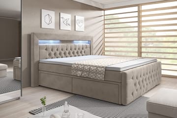Franco Komplett Sängpaket med förvaring LED-belysning 180x200 cm + 2st Franco Sängbord - Beige / Sammet - Möbler - Sovrum - Sängar - Komplett Sängpaket