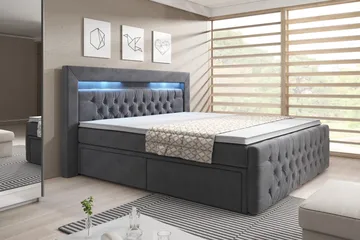 Franco Komplett Sängpaket med förvaring LED-belysning 180x200 cm + 2st Franco Sängbord - Grå|Sammet - Möbler - Sovrum - Sängar - Sängar med förvaring