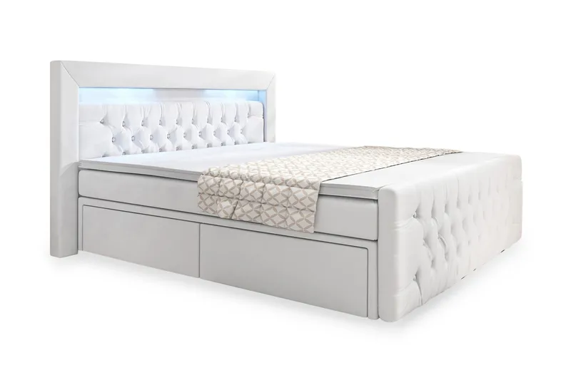 Franco Komplett Sängpaket med förvaring LED-belysning 180x200 cm - Pu Konstläder Vit - Möbler - Sovrum - Sängar - Komplett Sängpaket
