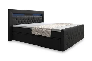 Franco Komplett Sängpaket med förvaring LED-belysning 180x200 cm - Pu Konstläder Svart - Möbler - Sovrum - Sängar - Komplett Sängpaket