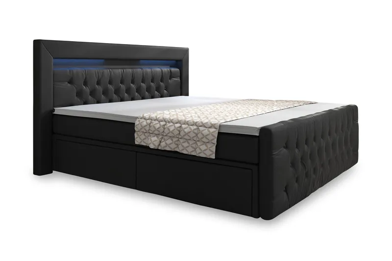 Franco Komplett Sängpaket med förvaring LED-belysning 180x200 cm - Pu Konstläder Svart - Möbler - Sovrum - Sängar - Komplett Sängpaket