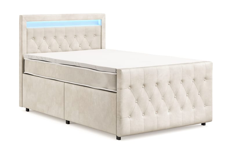 Franco Light Komplett Sängpaket med förvaring LED-belysning 120x200 cm - Beige - Möbler - Sovrum - Sängar - Sängar med förvaring