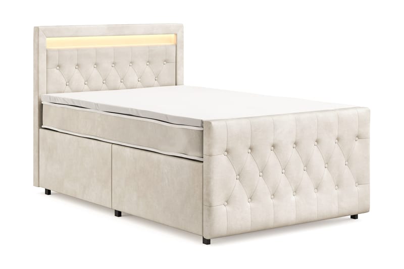 Franco Light Komplett Sängpaket med förvaring LED-belysning 120x200 cm - Beige - Möbler - Sovrum - Sängar - Sängar med förvaring
